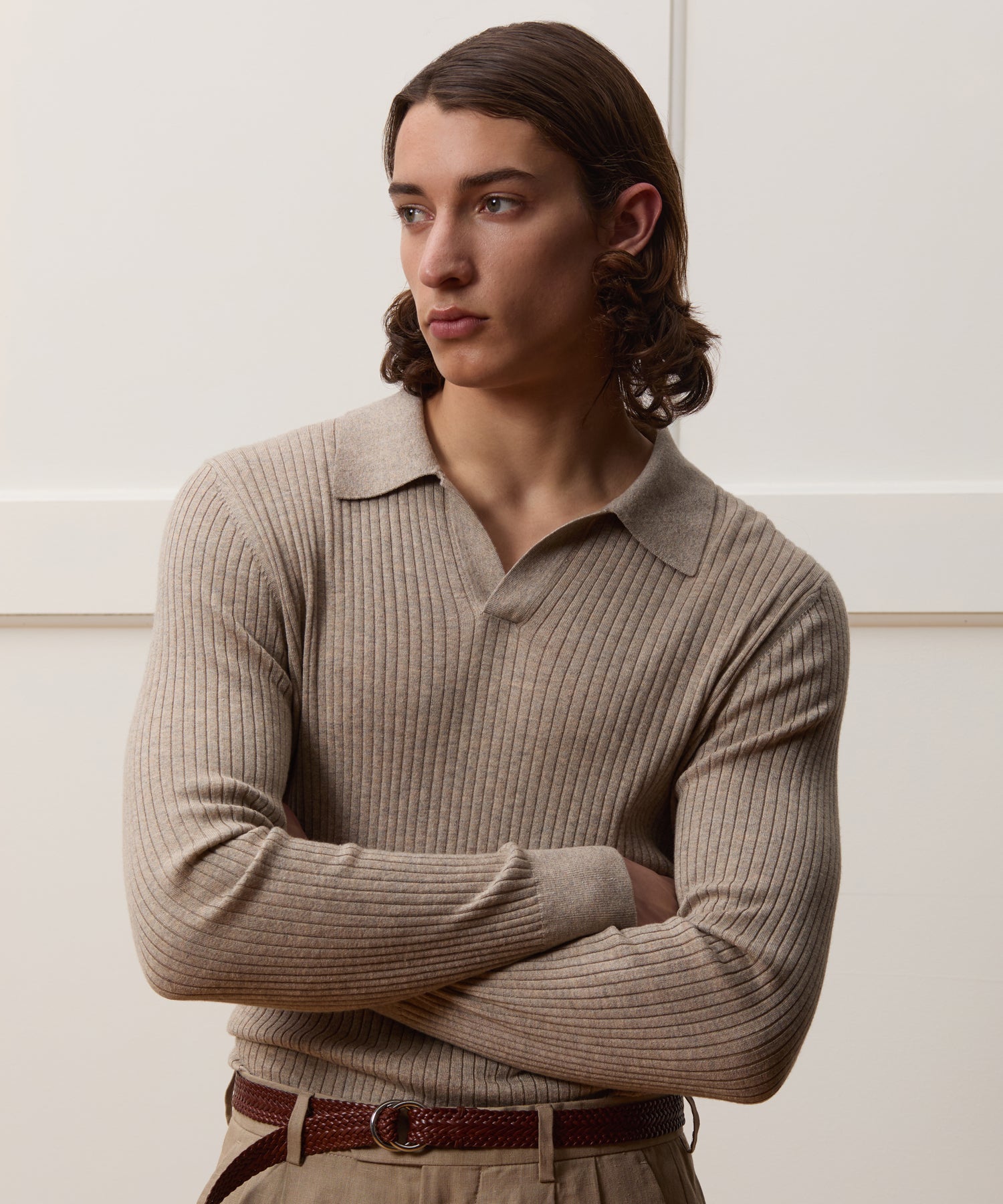 Silk-Cashmere Ribbed Sweater Polo